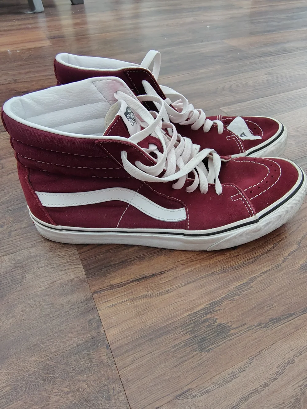 Vans Sk8-Hi High Top Sneakers - Burgundy with White Stripe